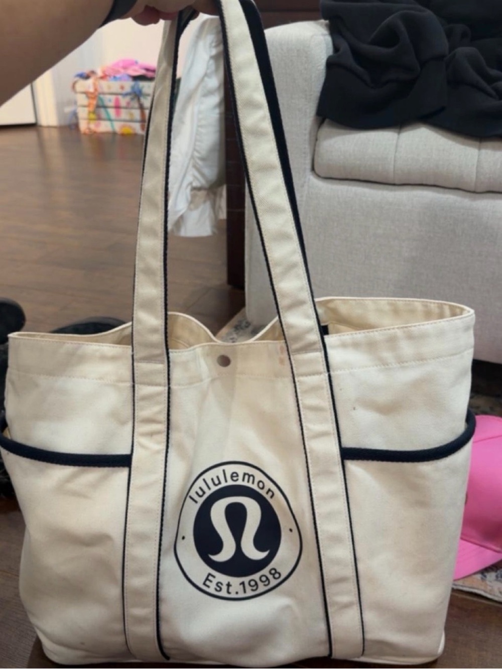 lululemon athletica Cream Canvas Tote with Black Trim